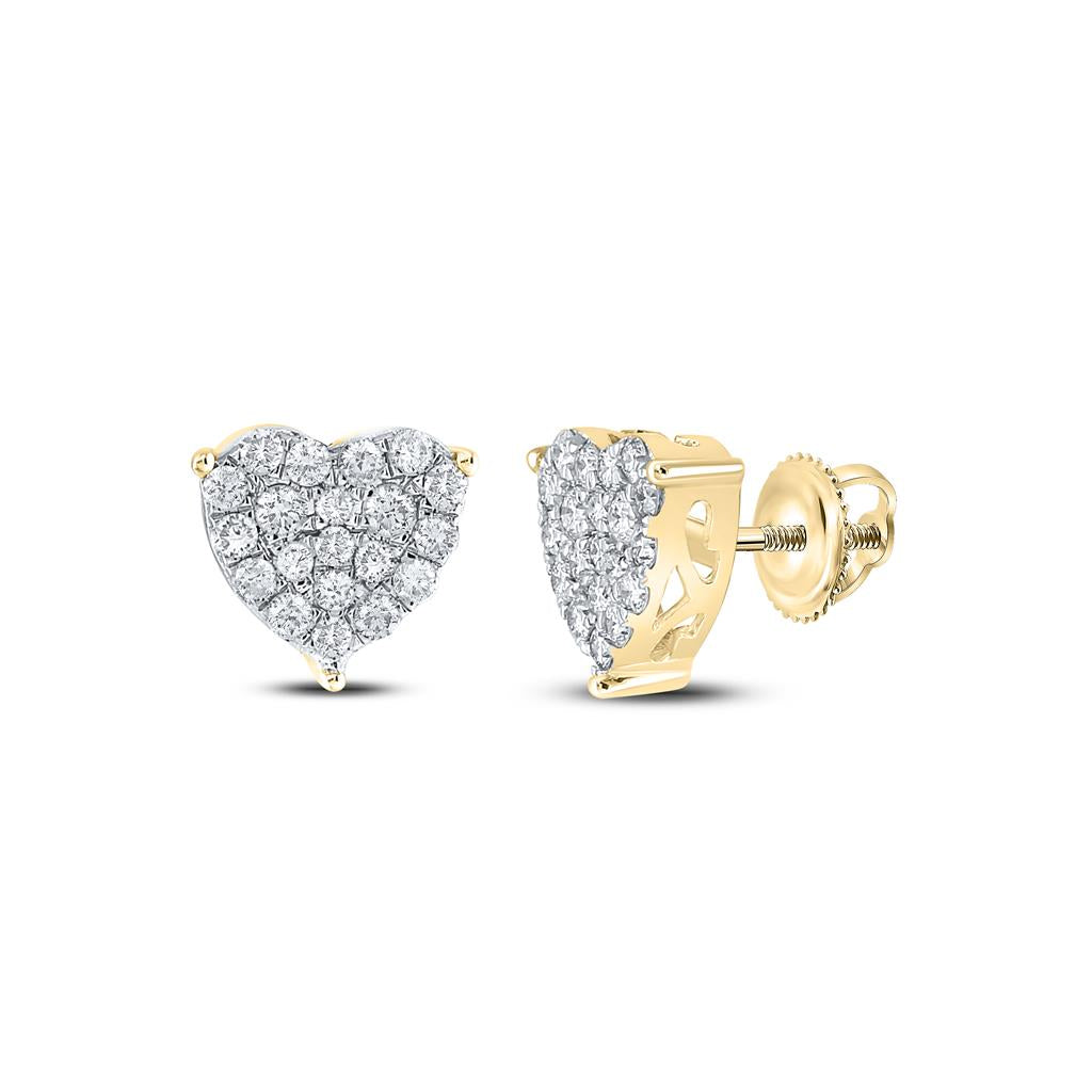 Image of ID 1 10k Yellow Gold Round Diamond Heart Earrings 1 Cttw