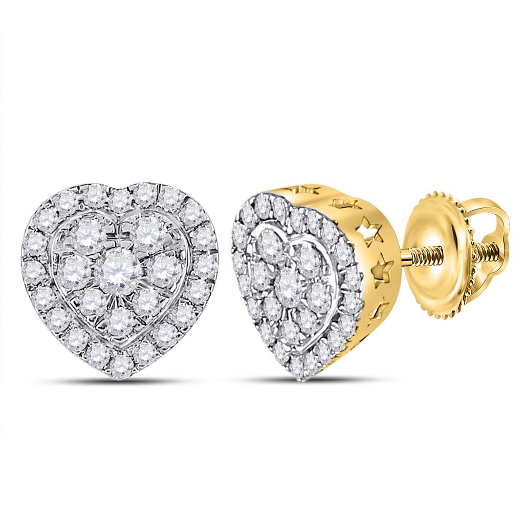 Image of ID 1 10k Yellow Gold Round Diamond Heart Earrings 1/2 Cttw