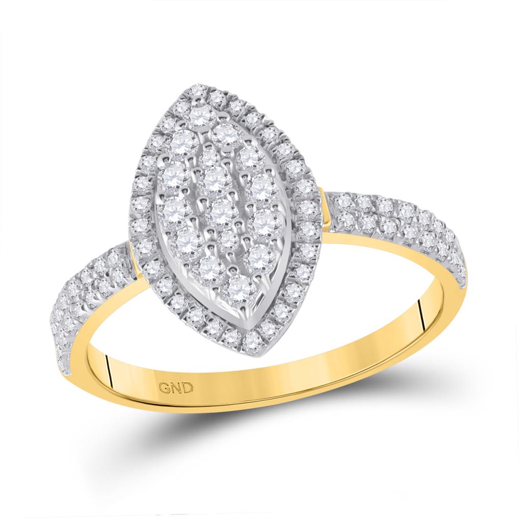 Image of ID 1 10k Yellow Gold Round Diamond Marquise-shape Cluster Ring 5/8 Cttw