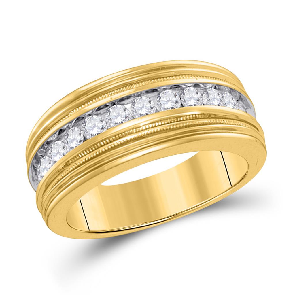 Image of ID 1 10k Yellow Gold Round Diamond Milgrain Wedding Band Ring 1 Cttw