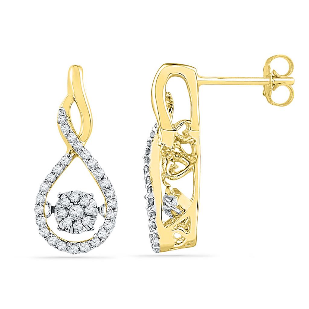 Image of ID 1 10k Yellow Gold Round Diamond Moving Cluster Earrings 1/3 Cttw