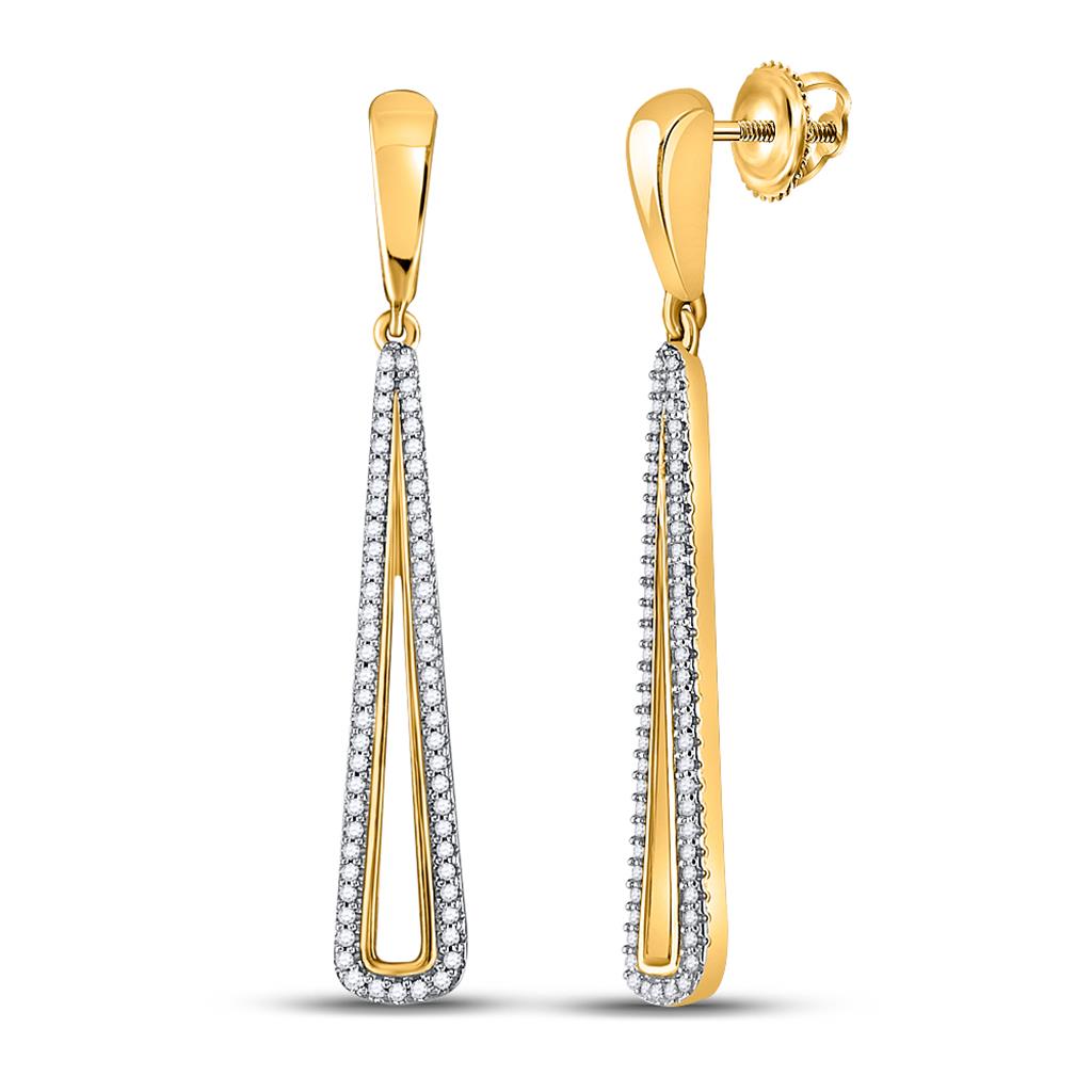 Image of ID 1 10k Yellow Gold Round Diamond Oblong Triangle Dangle Earrings 1/3 Cttw