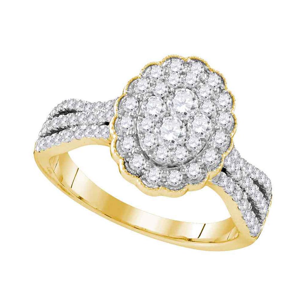 Image of ID 1 10k Yellow Gold Round Diamond Oval Flower Cluster Ring 1 Cttw