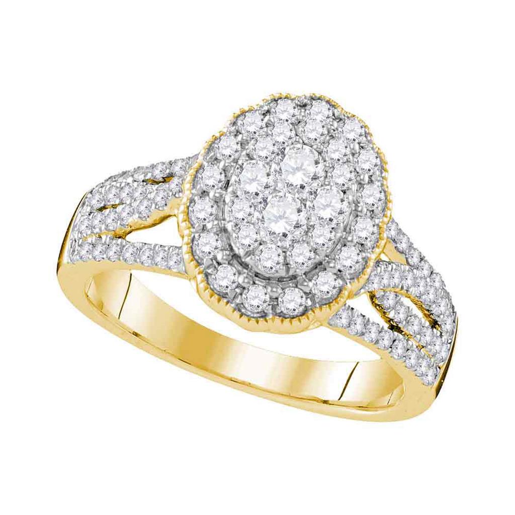 Image of ID 1 10k Yellow Gold Round Diamond Oval Halo Cluster Bridal Engagement Ring 1 Cttw