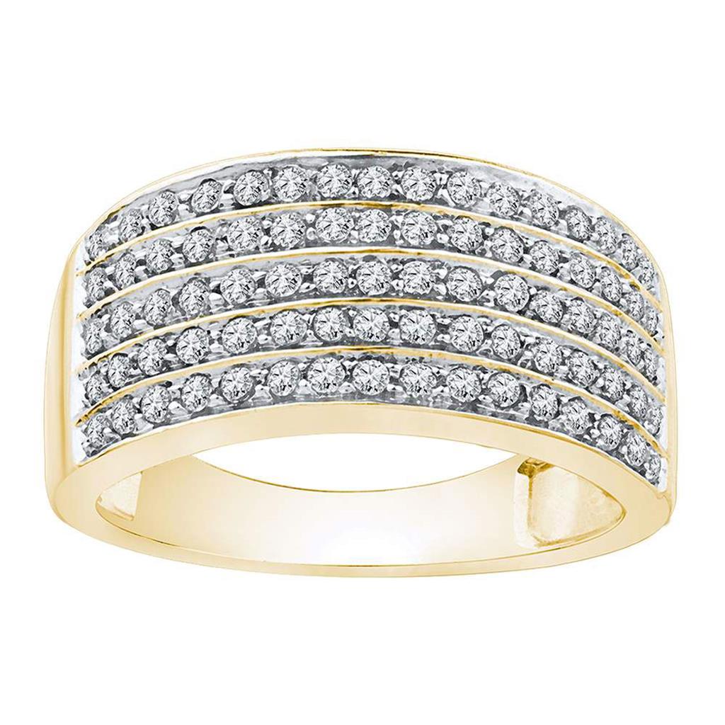 Image of ID 1 10k Yellow Gold Round Diamond Pave Band Ring 1/2 Cttw