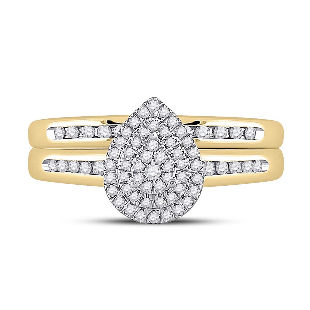 Image of ID 1 10k Yellow Gold Round Diamond Pear Bridal Wedding Ring Set 1/3 Cttw