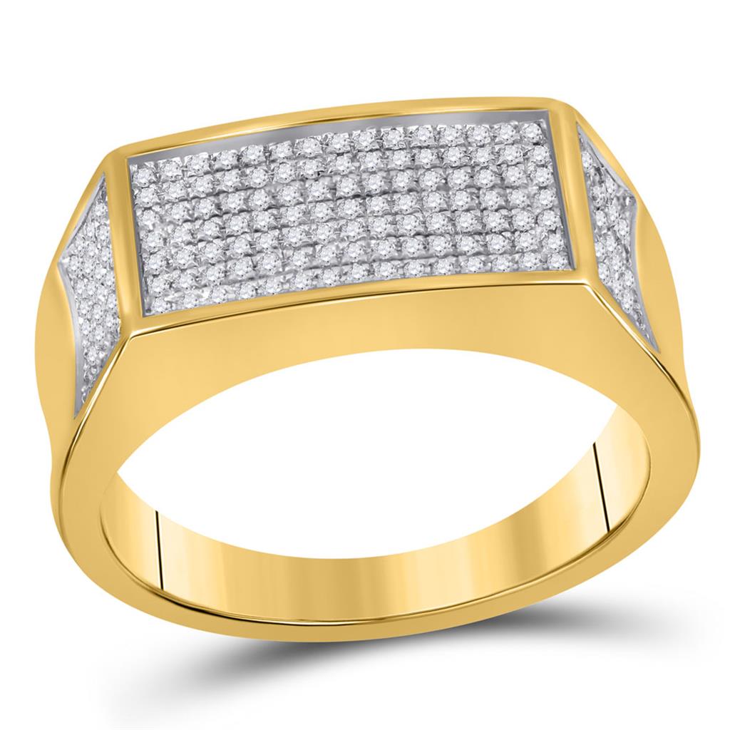 Image of ID 1 10k Yellow Gold Round Diamond Rectangle Cluster Band Ring 1/3 Cttw