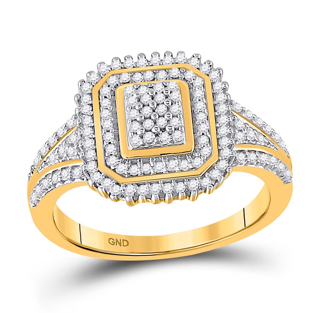 Image of ID 1 10k Yellow Gold Round Diamond Rectangle Frame Cluster Ring 1/4 Cttw