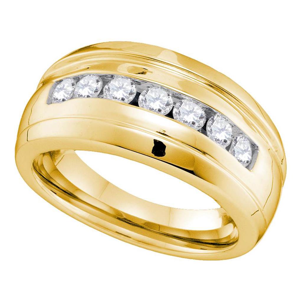 Image of ID 1 10k Yellow Gold Round Diamond Ridged Wedding Band Ring 3/4 Cttw