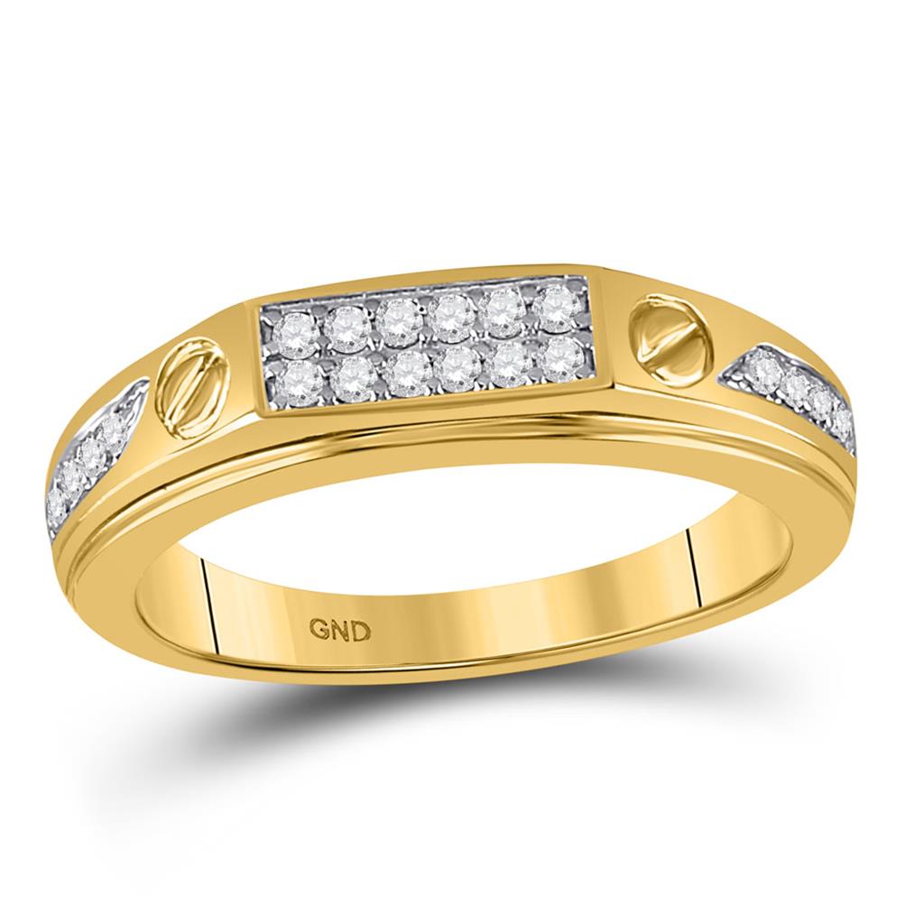 Image of ID 1 10k Yellow Gold Round Diamond Screw Band Ring 1/4 Cttw