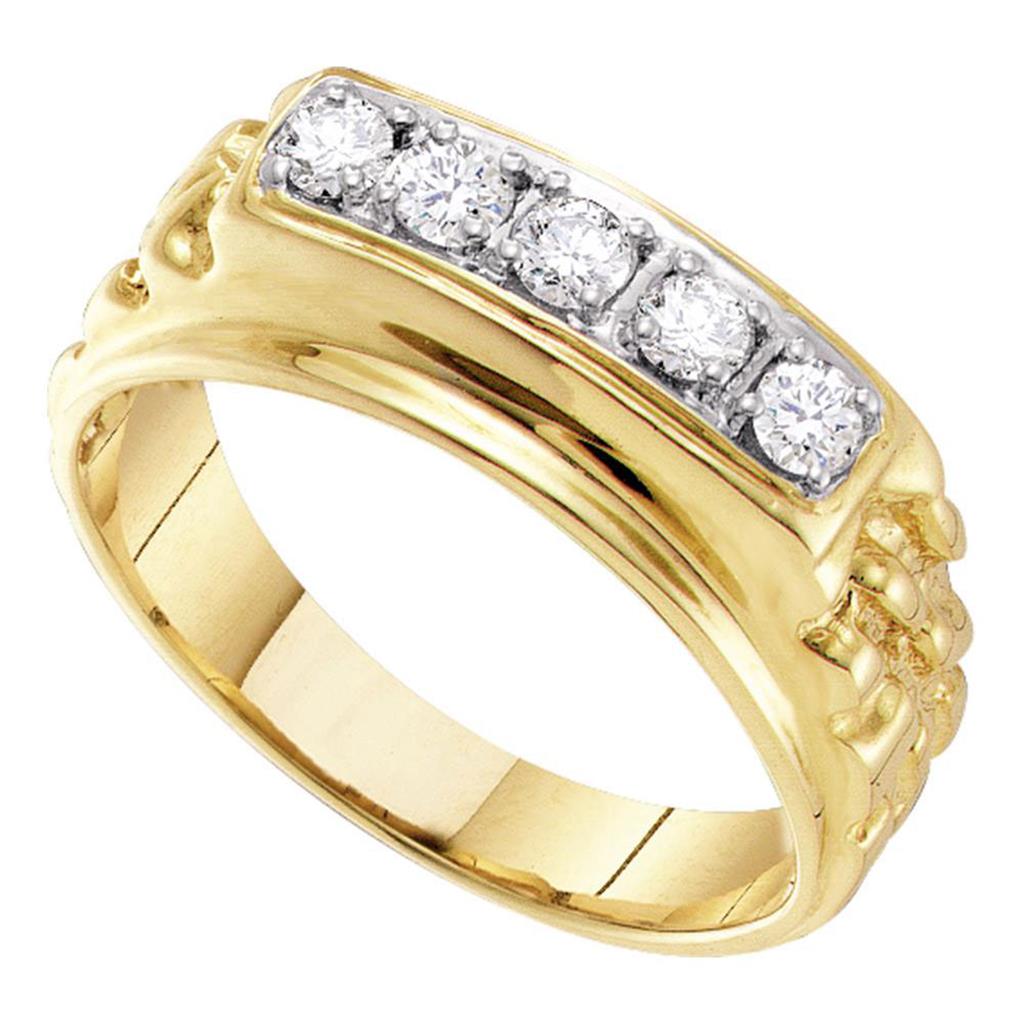 Image of ID 1 10k Yellow Gold Round Diamond Single Row Nuggest Band Ring 1/2 Cttw