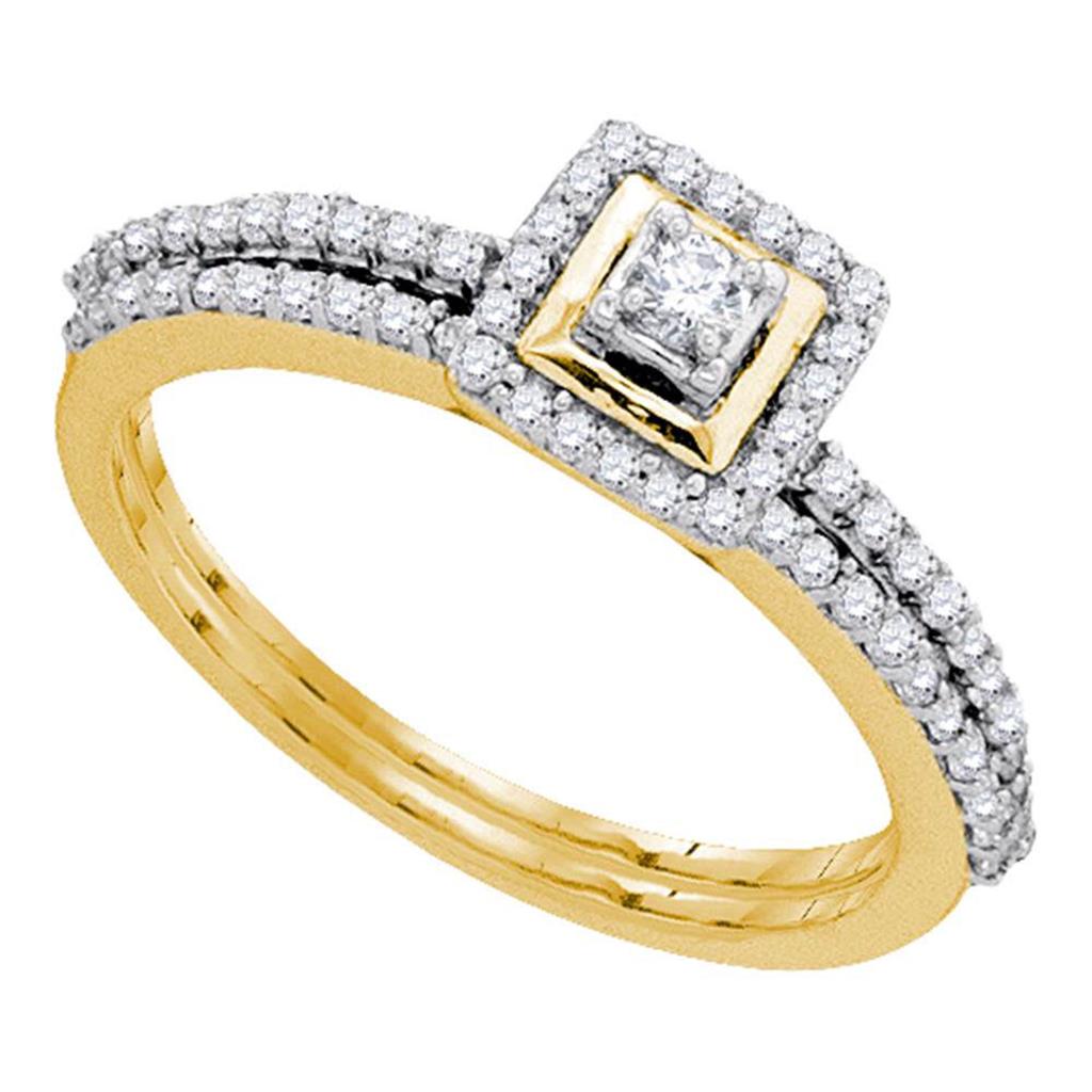 Image of ID 1 10k Yellow Gold Round Diamond Slender Bridal Wedding Ring Set 1/3 Cttw