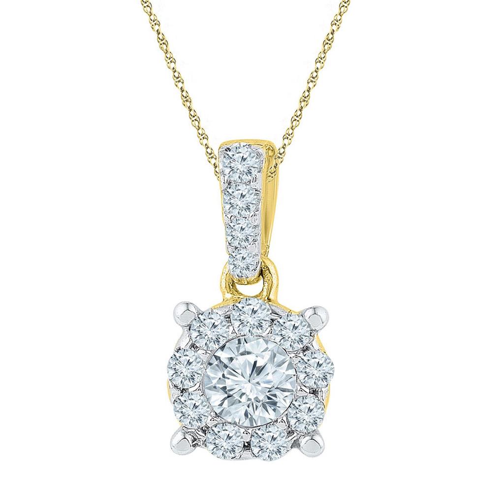 Image of ID 1 10k Yellow Gold Round Diamond Solitaire Circle Frame Pendant 1/2 Cttw