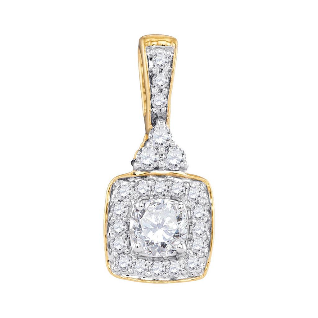 Image of ID 1 10k Yellow Gold Round Diamond Solitaire Square Frame Pendant 1/2 Cttw