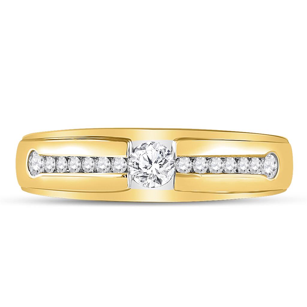 Image of ID 1 10k Yellow Gold Round Diamond Solitaire Wedding Band Ring 1/2 Cttw