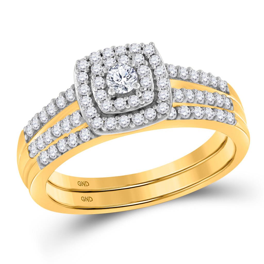Image of ID 1 10k Yellow Gold Round Diamond Split-shank Bridal Wedding Ring Set 1/2 Cttw