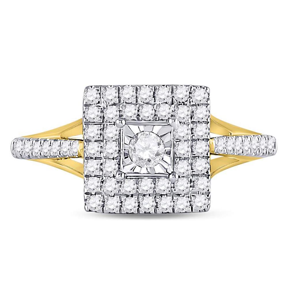 Image of ID 1 10k Yellow Gold Round Diamond Square Bridal Engagement Ring 1/2 Cttw