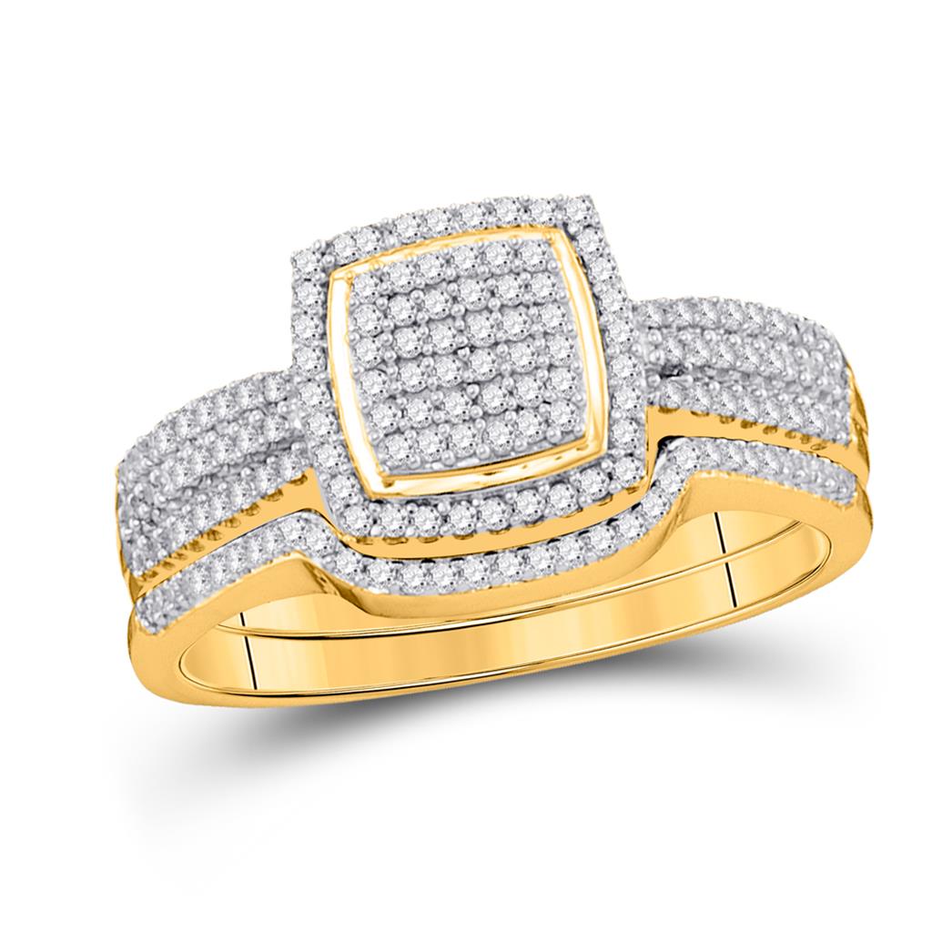 Image of ID 1 10k Yellow Gold Round Diamond Square Bridal Wedding Ring Set 1/2 Cttw