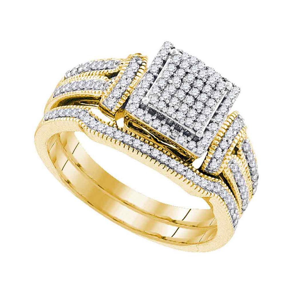 Image of ID 1 10k Yellow Gold Round Diamond Square Bridal Wedding Ring Set 3/8 Cttw