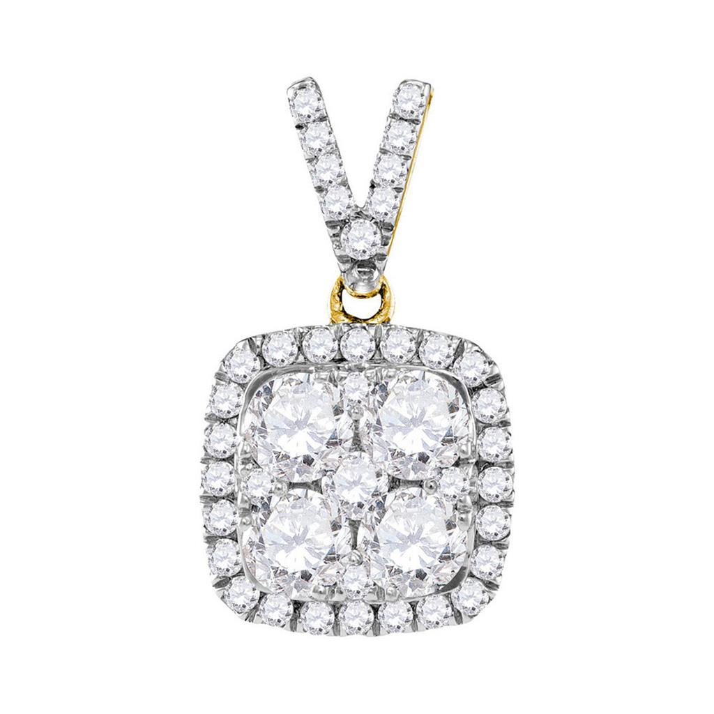 Image of ID 1 10k Yellow Gold Round Diamond Square Cluster Pendant 1-1/3 Cttw
