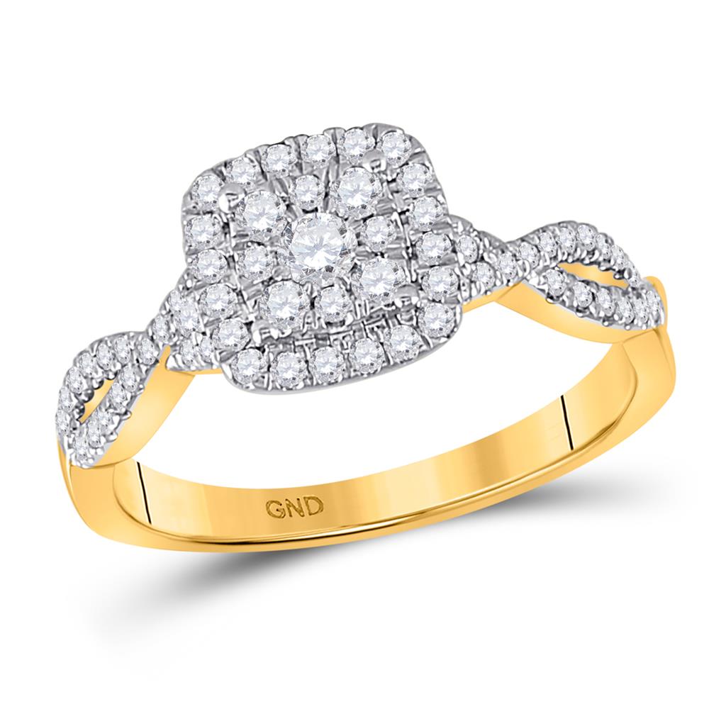 Image of ID 1 10k Yellow Gold Round Diamond Square Cluster Ring 1/2 Cttw