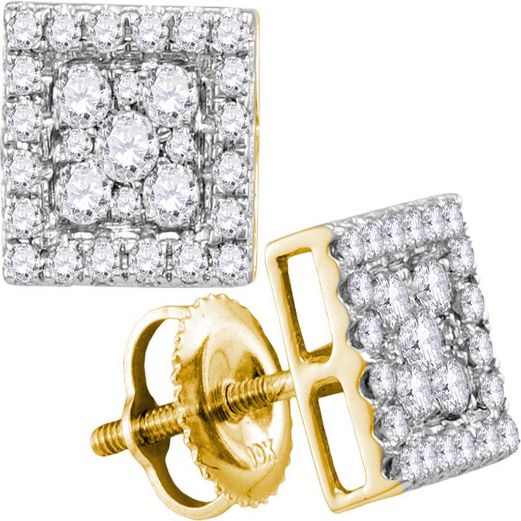 Image of ID 1 10k Yellow Gold Round Diamond Square Cluster Stud Earrings 1/2 Cttw