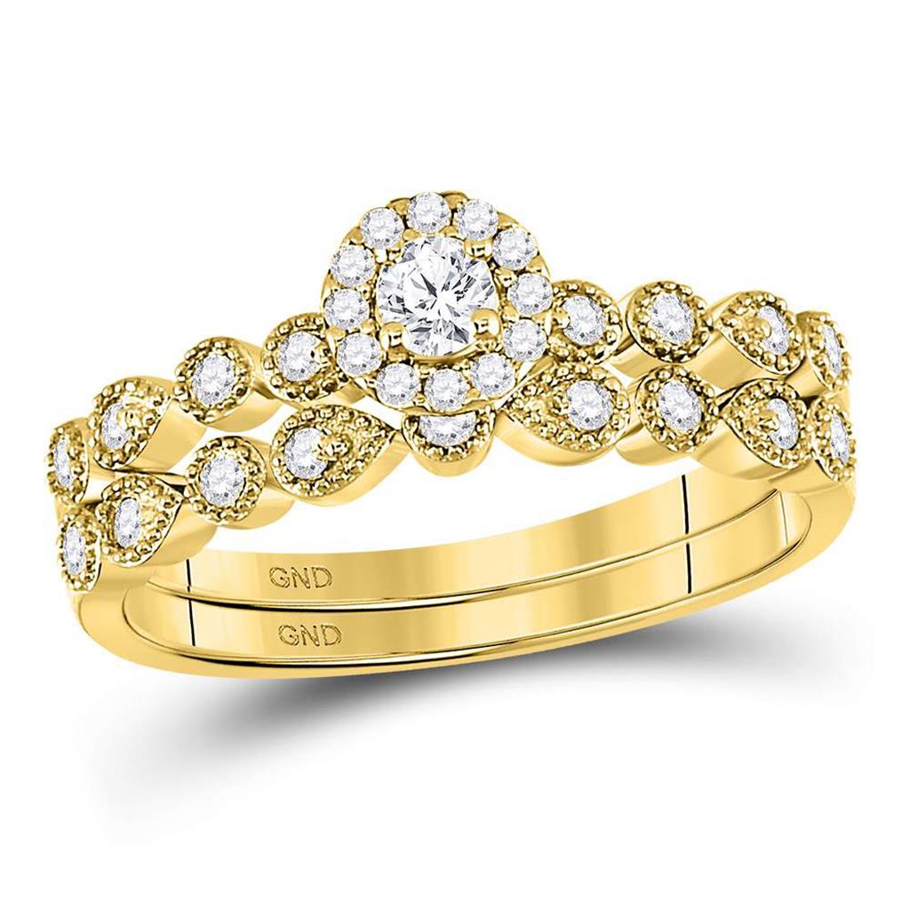Image of ID 1 10k Yellow Gold Round Diamond Stackable Bridal Wedding Ring Set 1/3 Cttw