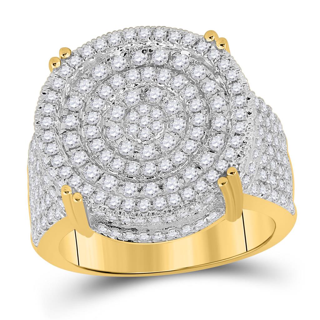 Image of ID 1 10k Yellow Gold Round Diamond Statement Cluster Ring 1-7/8 Cttw