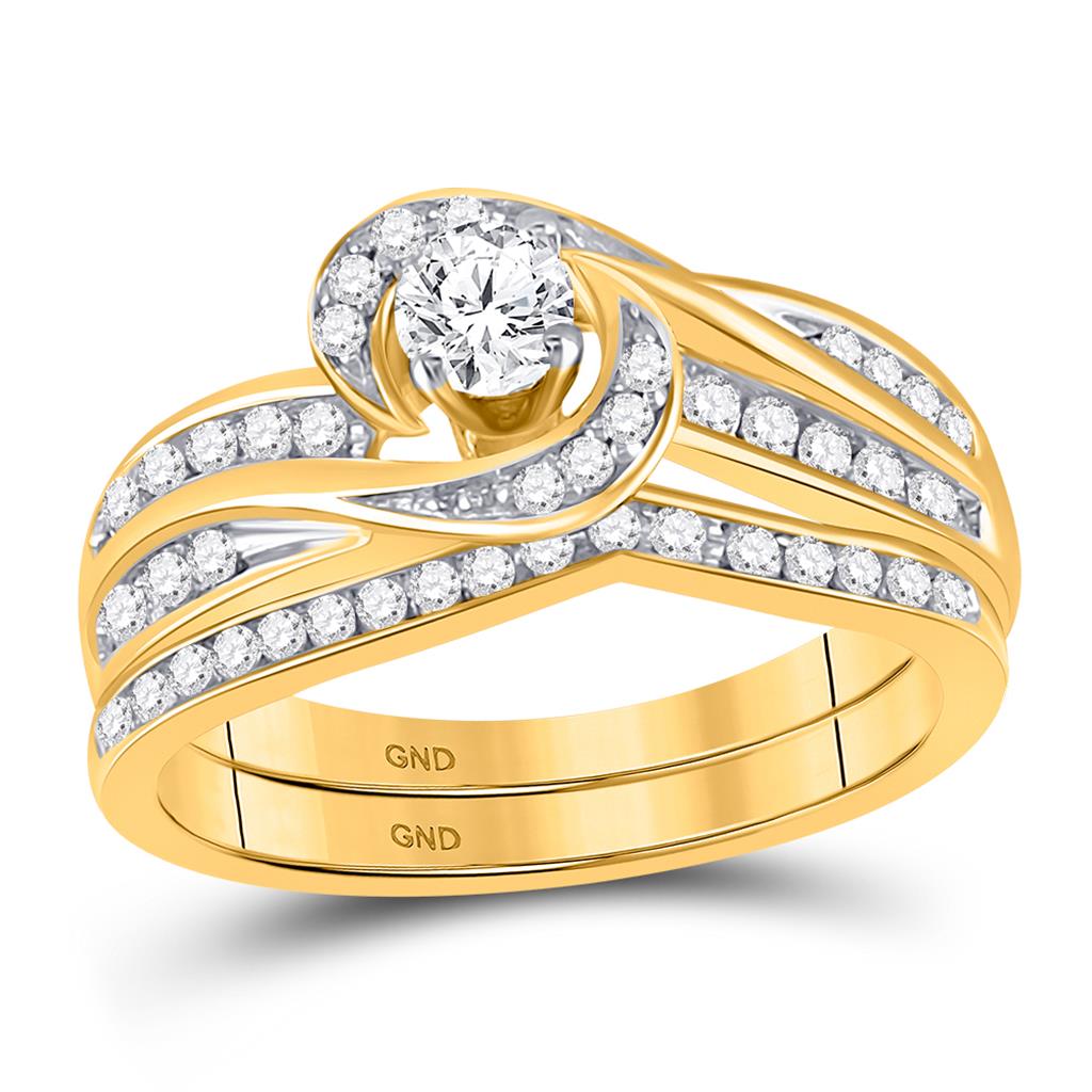 Image of ID 1 10k Yellow Gold Round Diamond Swirl Bridal Wedding Ring Set 1/2 Cttw