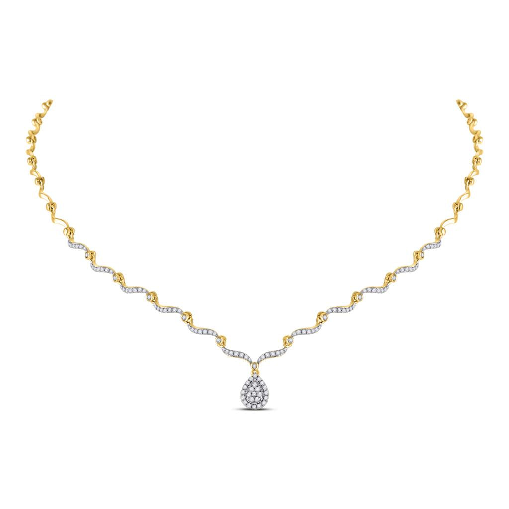 Image of ID 1 10k Yellow Gold Round Diamond Teardrop Cluster Necklace 3/4 Cttw