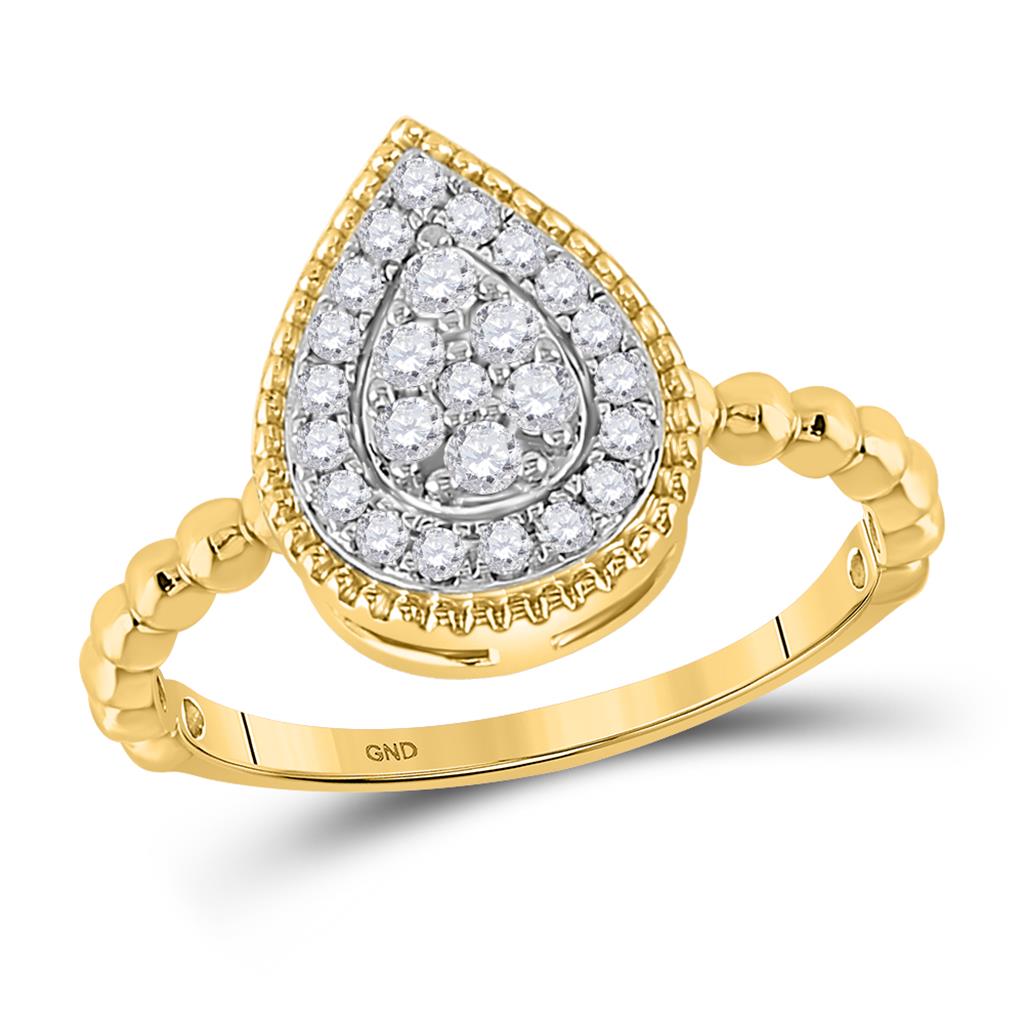 Image of ID 1 10k Yellow Gold Round Diamond Teardrop Cluster Ring 1/3 Cttw