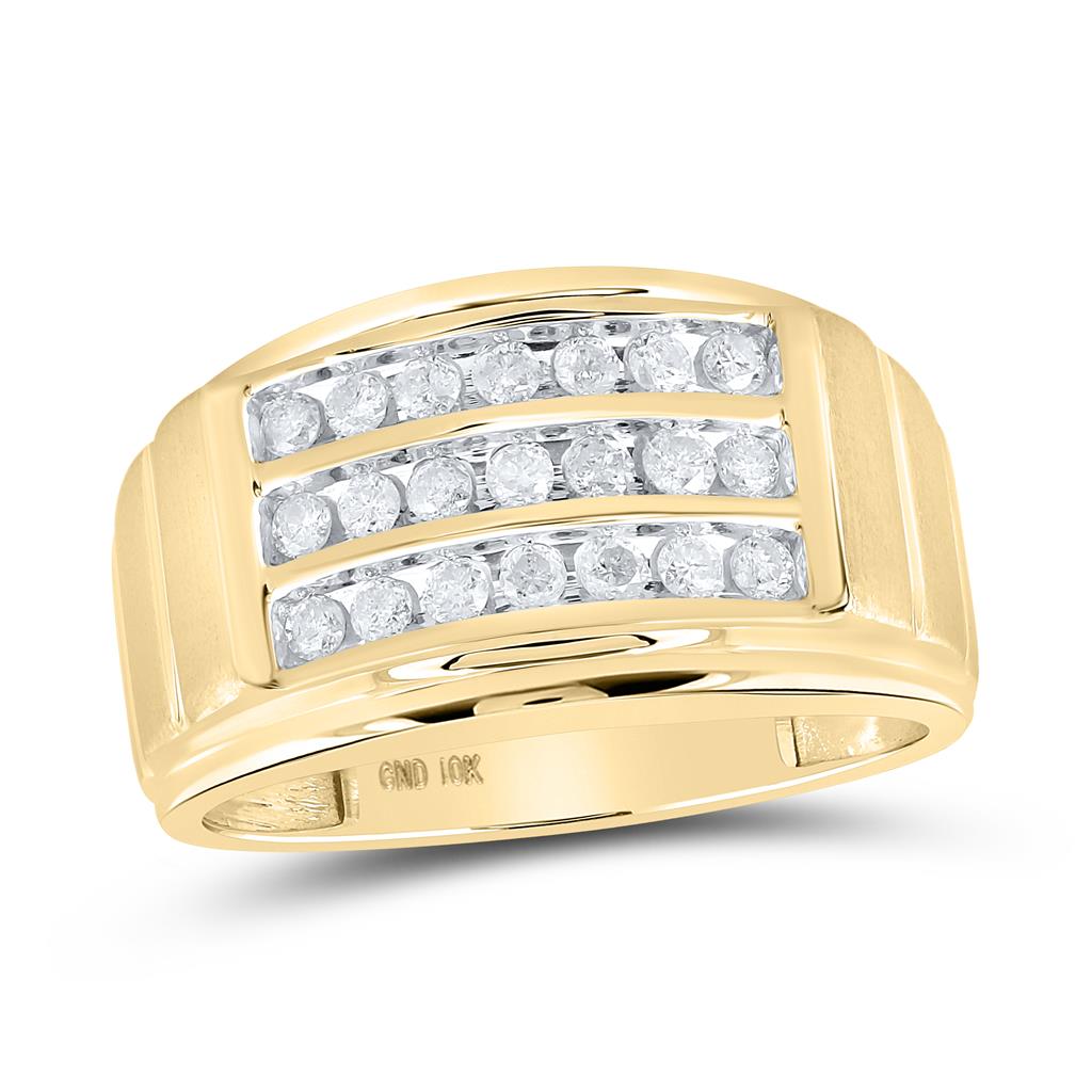 Image of ID 1 10k Yellow Gold Round Diamond Triple Row Band Ring 1/2 Cttw