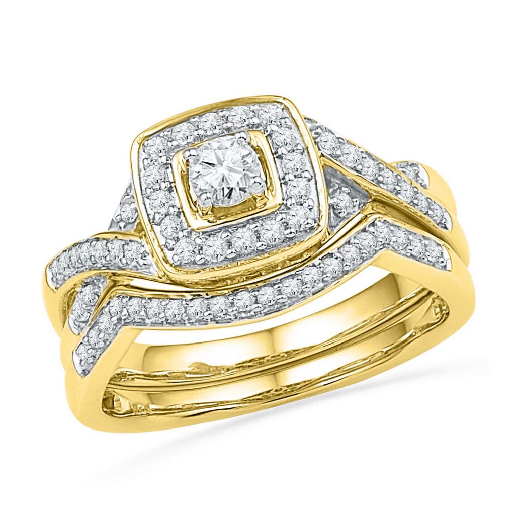 Image of ID 1 10k Yellow Gold Round Diamond Twist Bridal Wedding Ring Set 1/2 Cttw