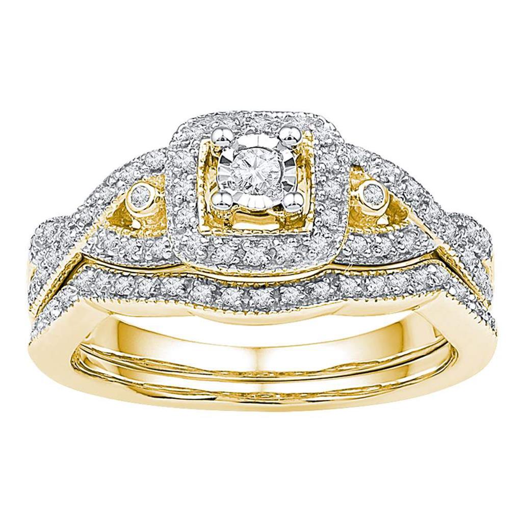 Image of ID 1 10k Yellow Gold Round Diamond Twist Bridal Wedding Ring Set 1/4 Cttw