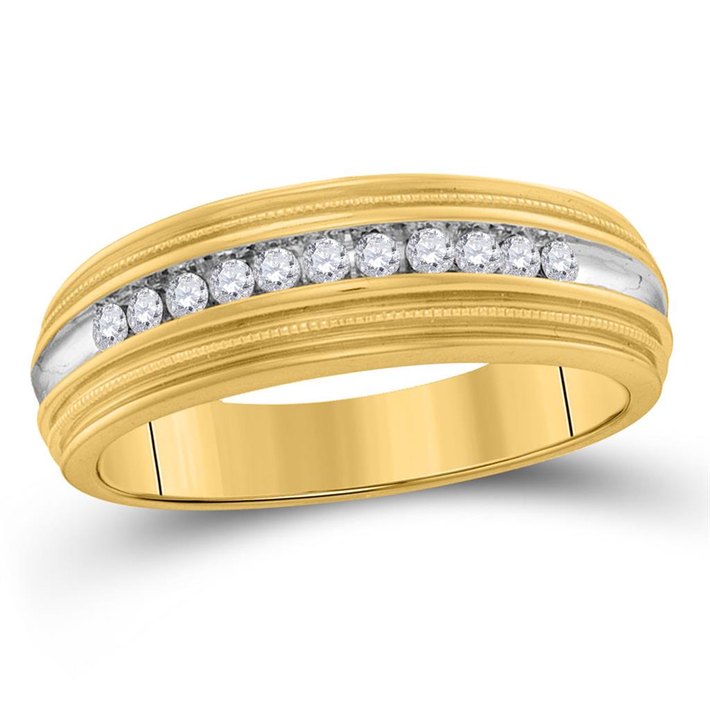 Image of ID 1 10k Yellow Gold Round Diamond Two-tone Milgrain Wedding Band 1/4 Cttw