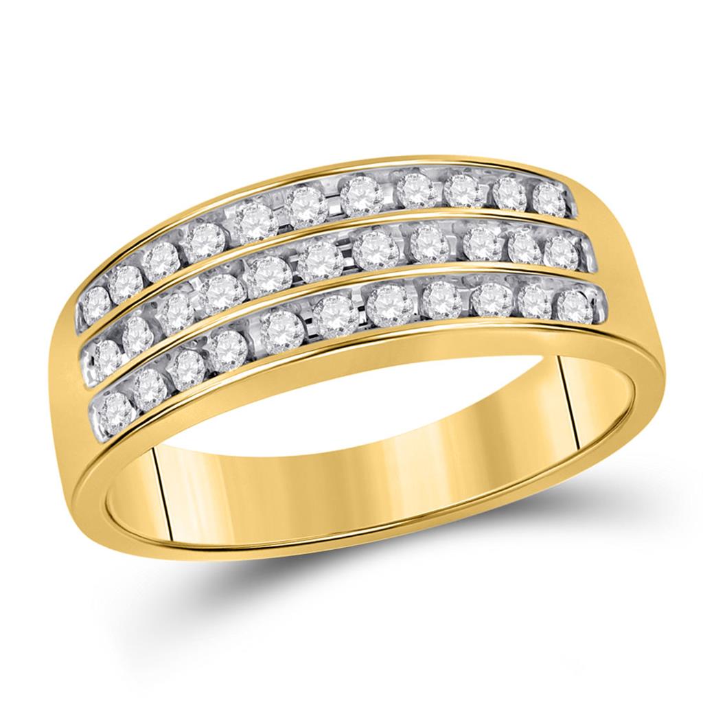 Image of ID 1 10k Yellow Gold Round Diamond Wedding 3-Row Band Ring 1/2 Cttw