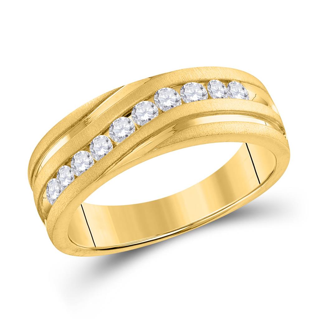 Image of ID 1 10k Yellow Gold Round Diamond Wedding Band Ring 1 Cttw