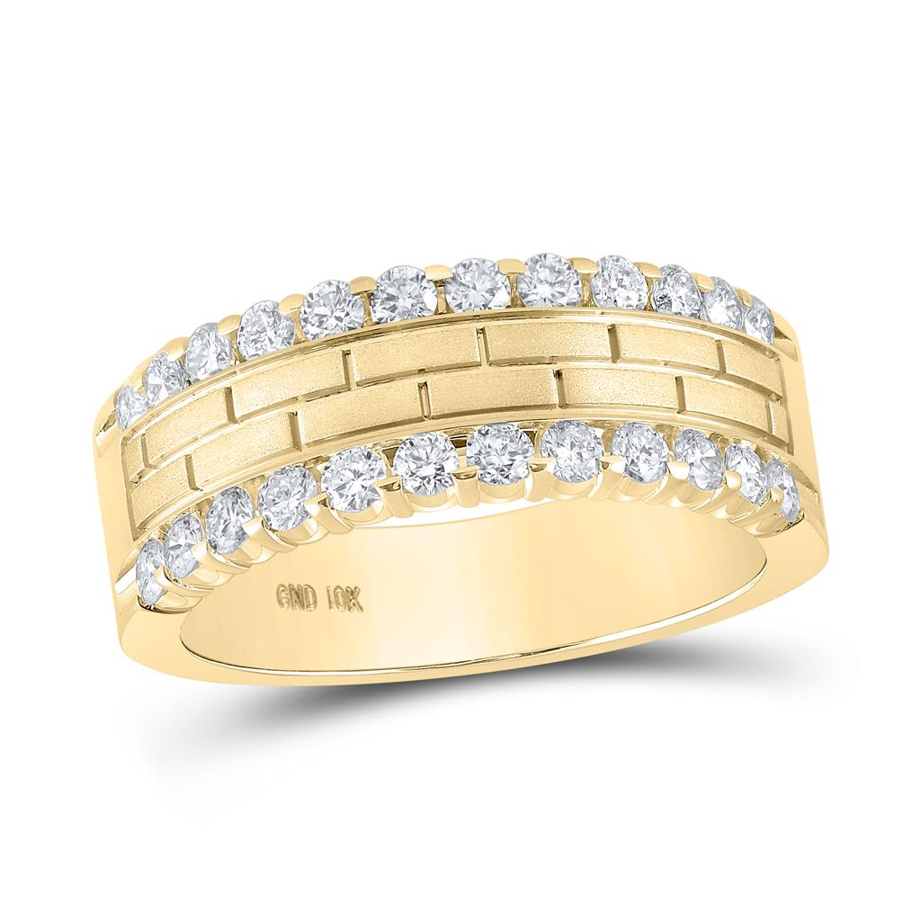 Image of ID 1 10k Yellow Gold Round Diamond Wedding Brick Band Ring 1 Cttw