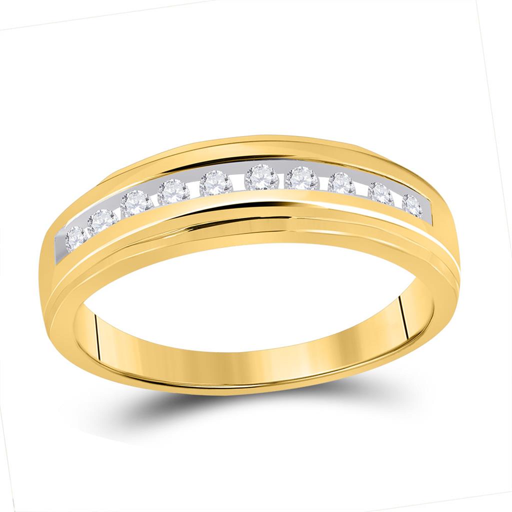 Image of ID 1 10k Yellow Gold Round Diamond Wedding Channel-Set Band 1/5 Ctw