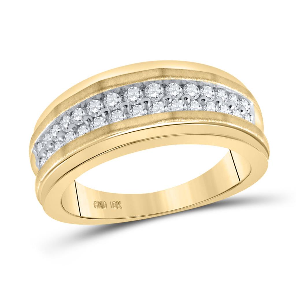 Image of ID 1 10k Yellow Gold Round Diamond Wedding Double Row Band Ring 3/4 Cttw