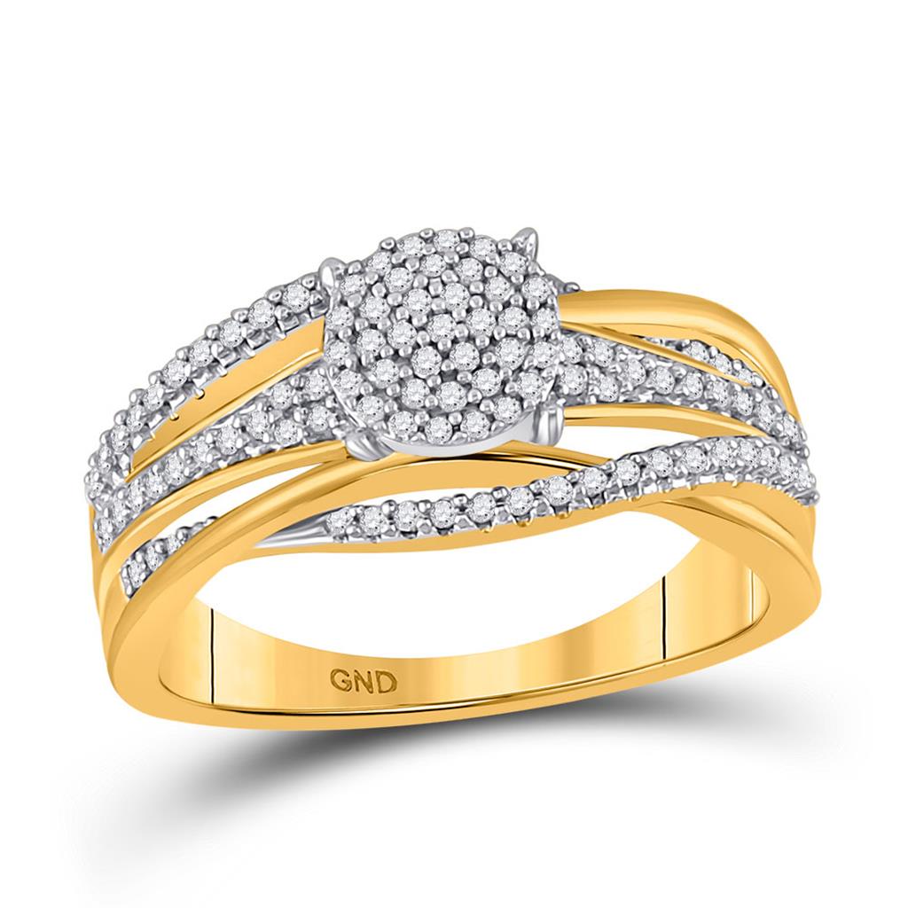 Image of ID 1 10k Yellow Gold Round Diamond Woven Cluster Ring 1/3 Cttw
