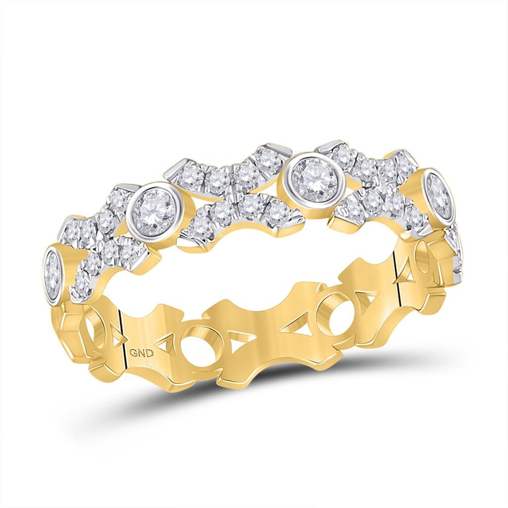 Image of ID 1 10k Yellow Gold Round Diamond XOXO Stackable Band Ring 1/2 Cttw