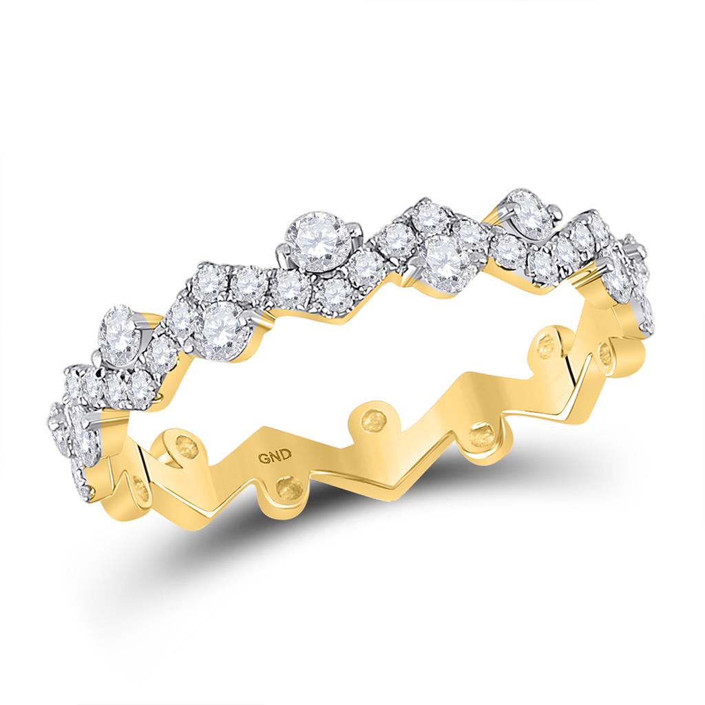 Image of ID 1 10k Yellow Gold Round Diamond ZigZag Stackable Band Ring 1/2 Cttw