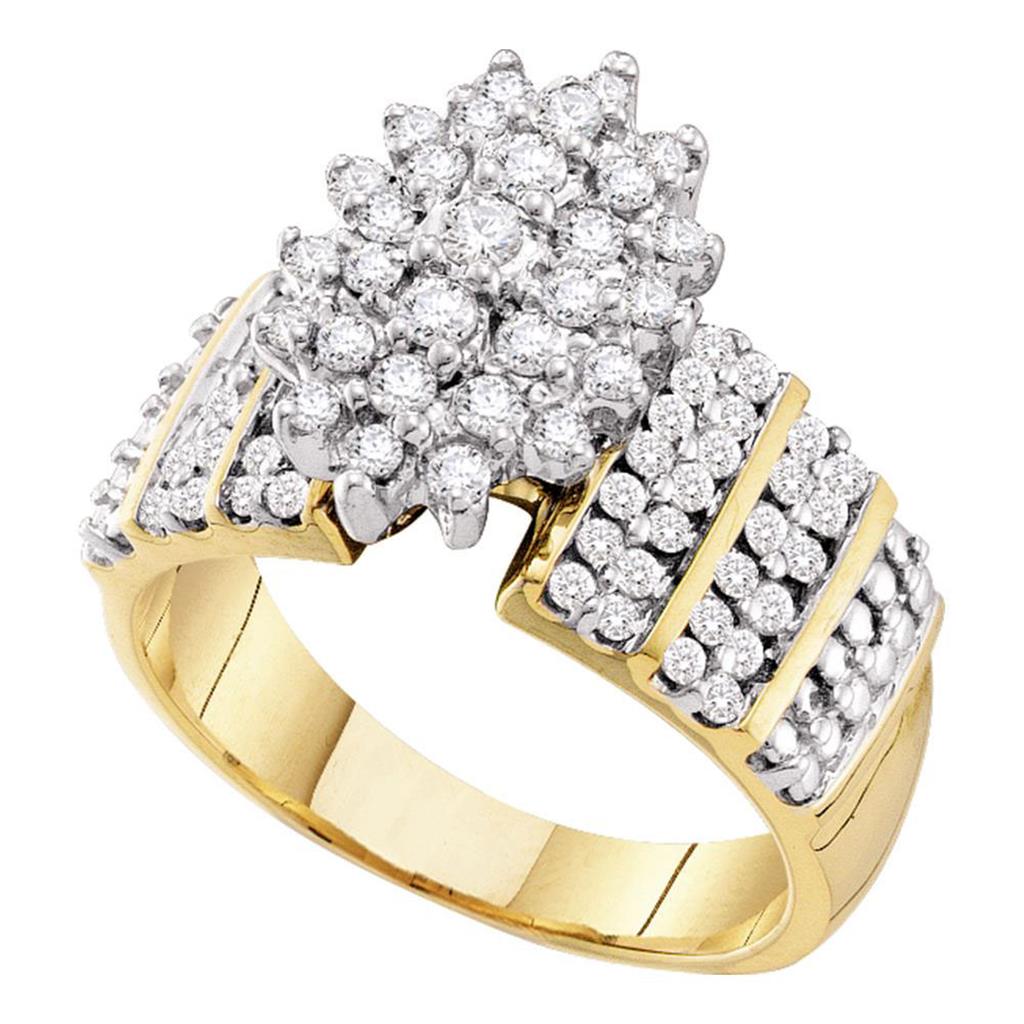 Image of ID 1 10k Yellow Gold Round Prong-set Diamond Oval Cluster Accented-side Ring 1 Cttw