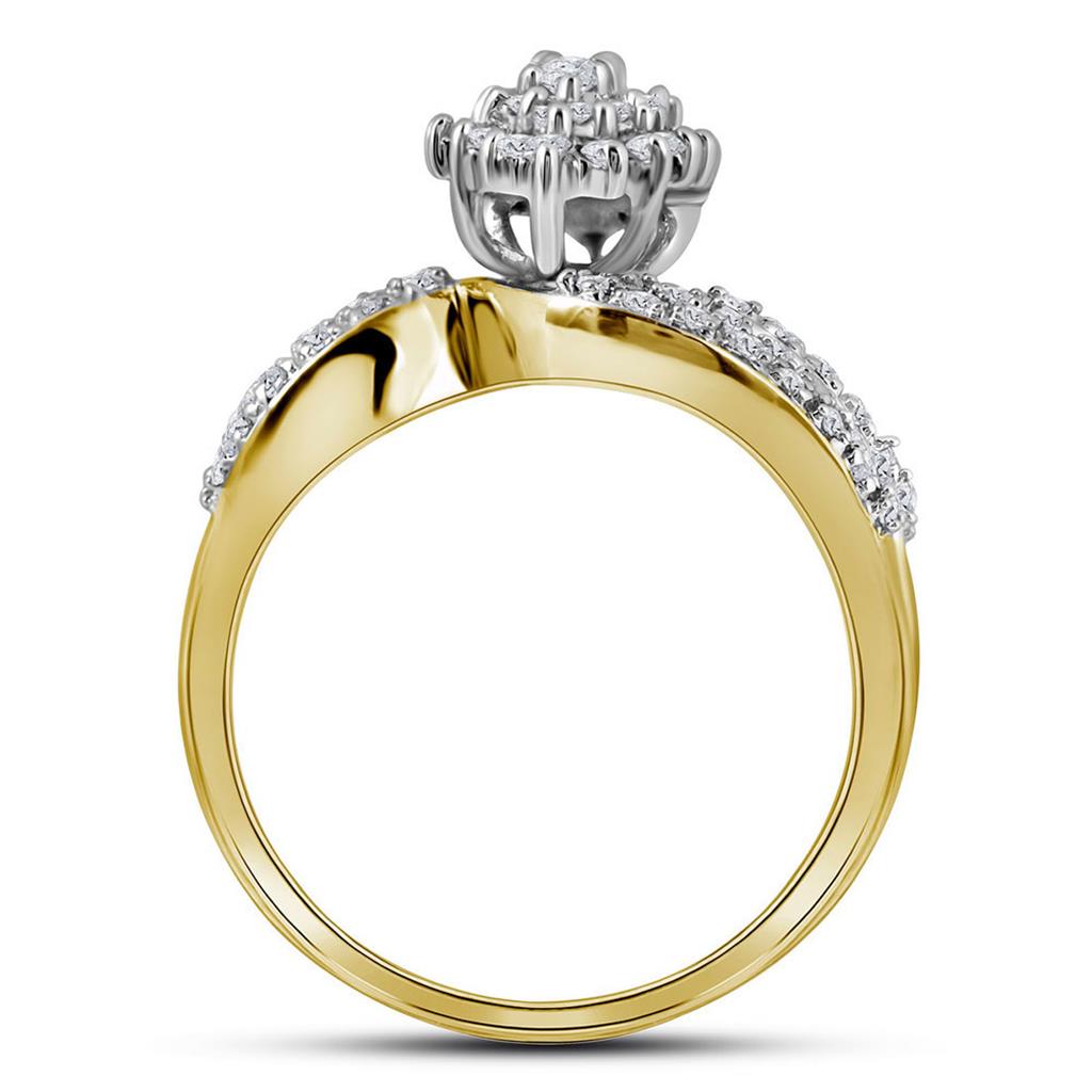 Image of ID 1 10k Yellow Gold Round Prong-set Diamond Oval Cluster Ring 3/4 Cttw