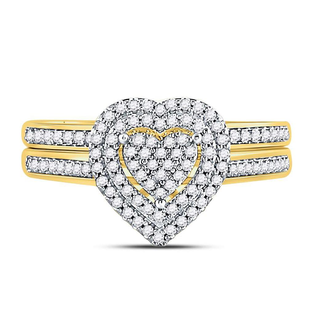 Image of ID 1 10kt Yellow Gold Diamond Heart Bridal Wedding Ring Band Set 1/3 Cttw