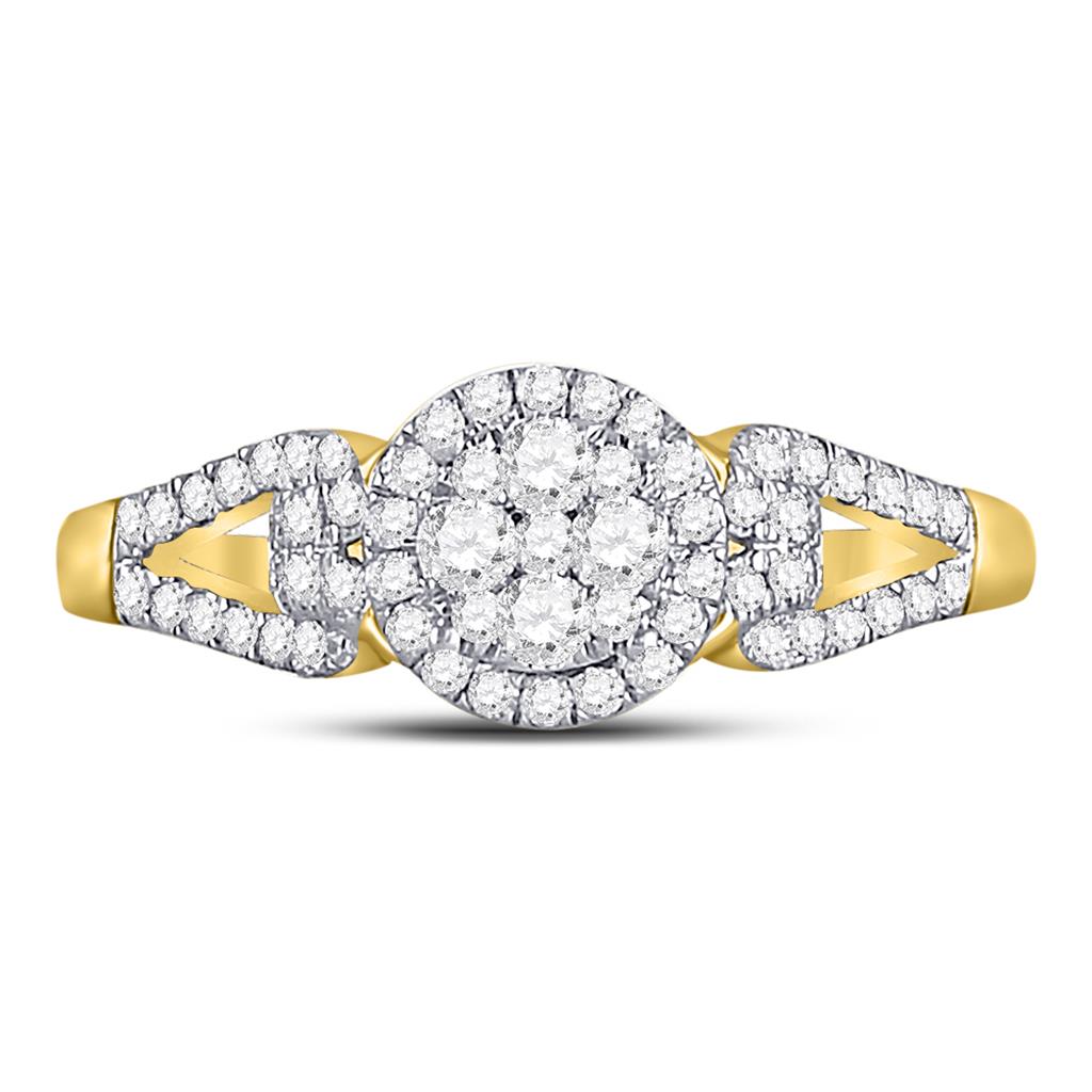 Image of ID 1 10kt Yellow Gold Round Diamond Circle Frame Cluster Ring 1/2 Cttw