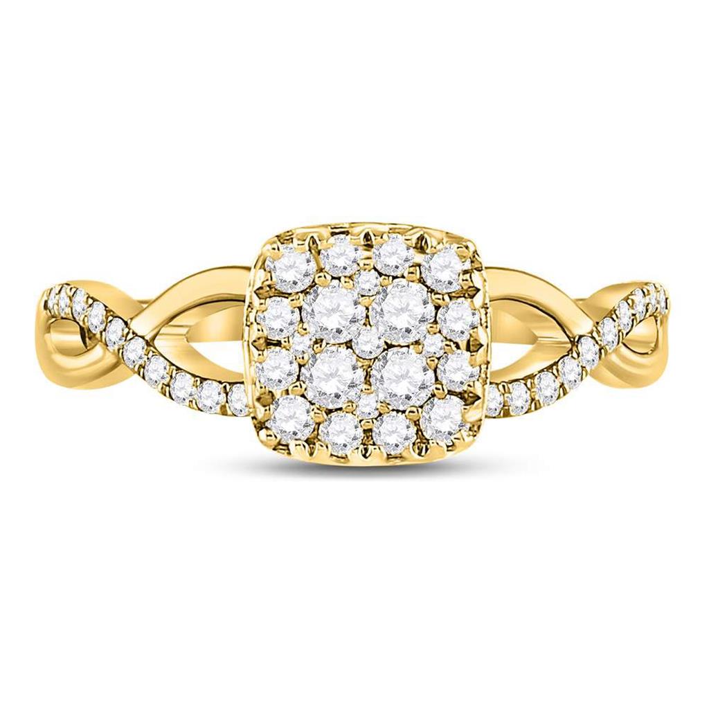 Image of ID 1 10kt Yellow Gold Round Diamond Square Cluster Twist Ring 1/2 Cttw
