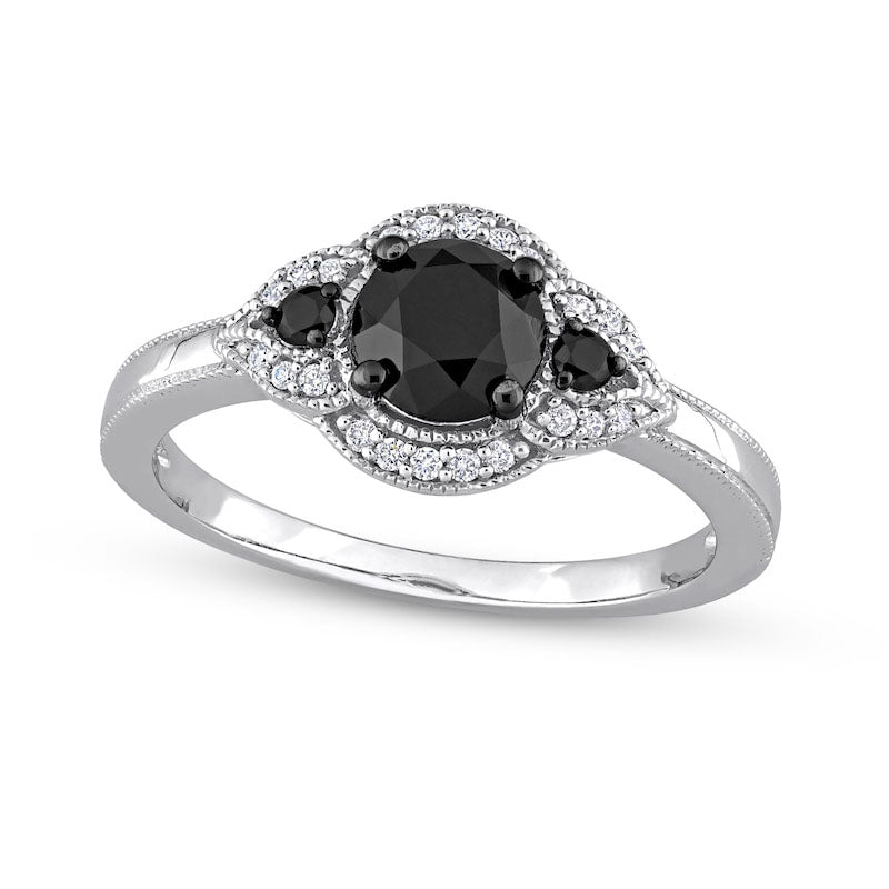 Image of ID 1 113 CT TW Black Enhanced and White Natural Diamond Frame Three Stone Engagement Ring in Solid 14K White Gold