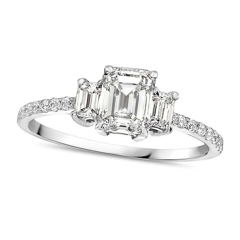 Image of ID 1 113 CT TW Emerald-Cut Natural Diamond Three Stone Engagement Ring in Solid 14K White Gold